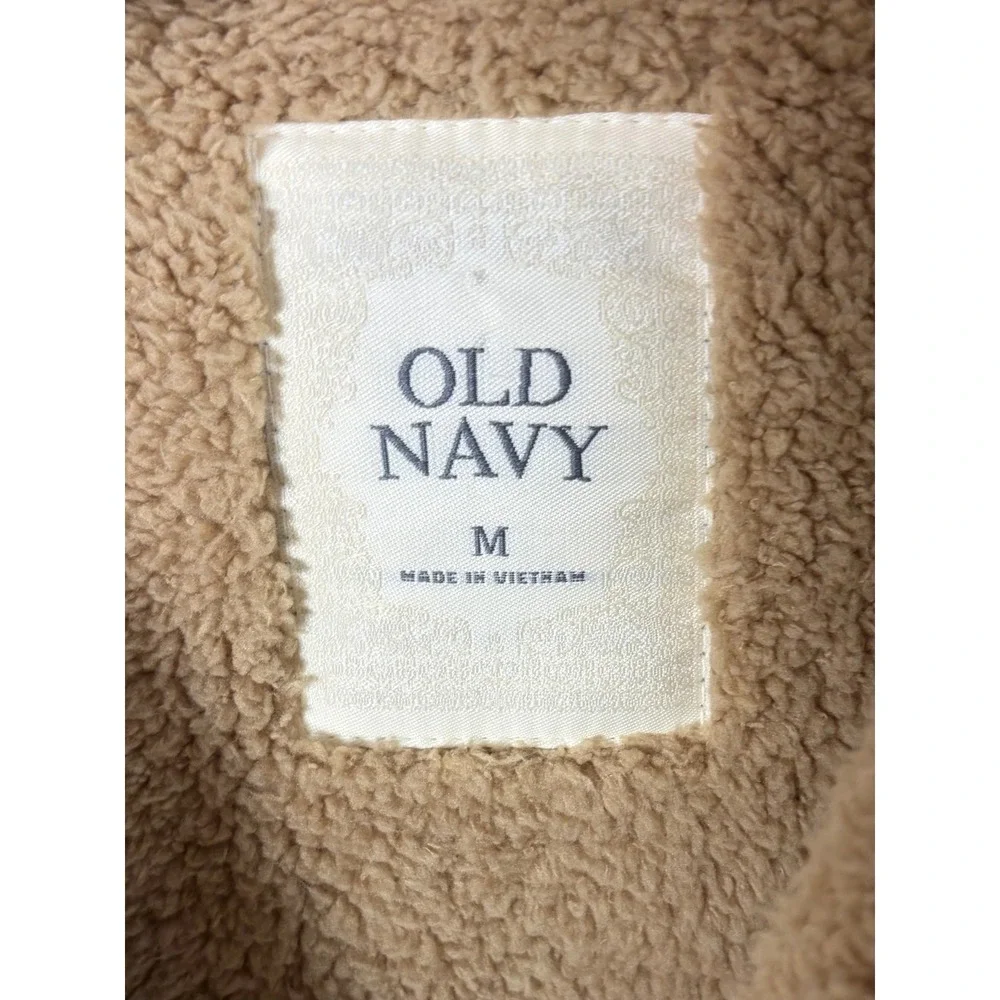 Vintage Y2K Old Navy Trench Coat Jacket Faux Suede Sherpa Lined Sz M Penny Lane - Picture 3 of 13